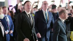 GRUENHEIDE, GERMANY - MARCH 22: Tesla CEO Elon Musk attend the official opening of the new Tesla electric car manufacturing plant on March 22, 2022 near Gruenheide, Germany. The new plant, officially called the Gigafactory Berlin-Brandenburg, is producing the Model Y as well as electric car batteries. 