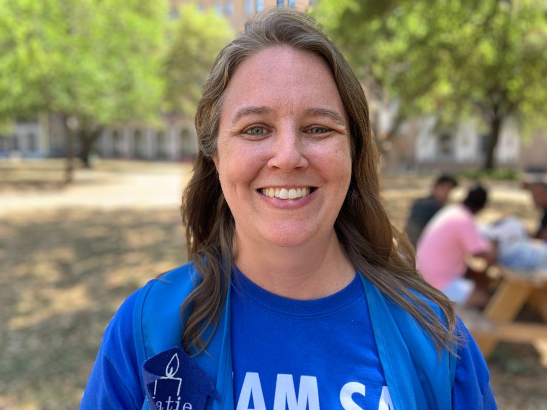 Interfaith Welcome Coalition volunteer Katie Myers started volunteering in 2018 by making sandwiches for migrants, she said. Now, she coordinates all the volunteers at the bus station and the park.