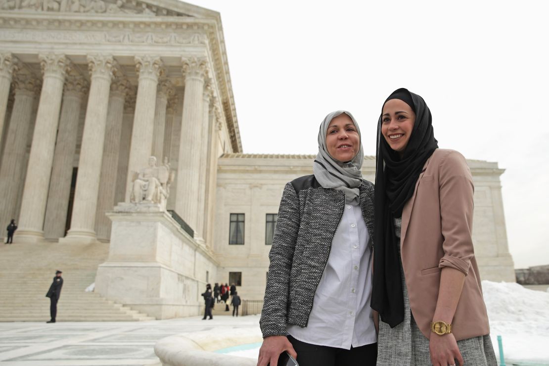 Samantha Elauf outside the US Supreme Court, which voted in her favor in a case alleging that Abercrombie & Fitch had violated discrimination laws by declining to hire her because she wore a head scarf, a symbol of her Muslim faith.