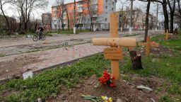 A view shows graves of civilians killed during Ukraine-Russia conflict by the roadside in the southern port city of Mariupol, Ukraine April 18, 2022. REUTERS/Alexander Ermochenko