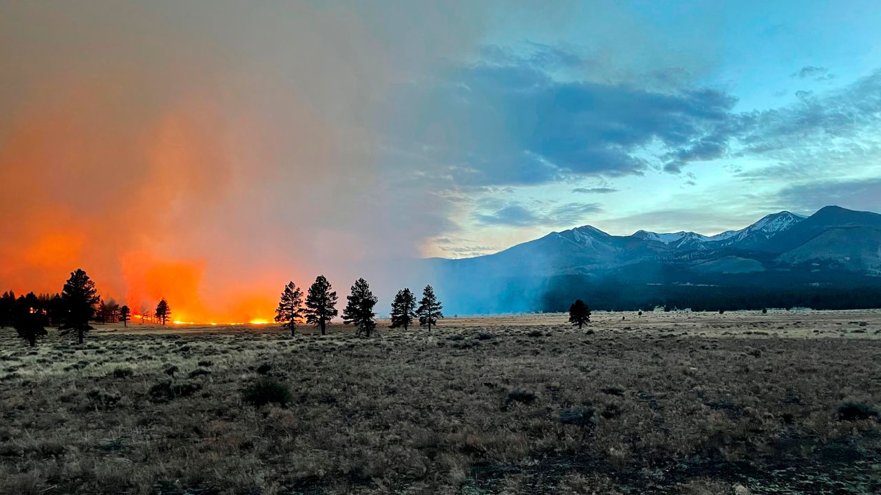 The Tunnel Fire burns near Flagstaff, Arizona, on Tuesday, April 19, 2022. The wildfire doubled in size overnight into Wednesday.