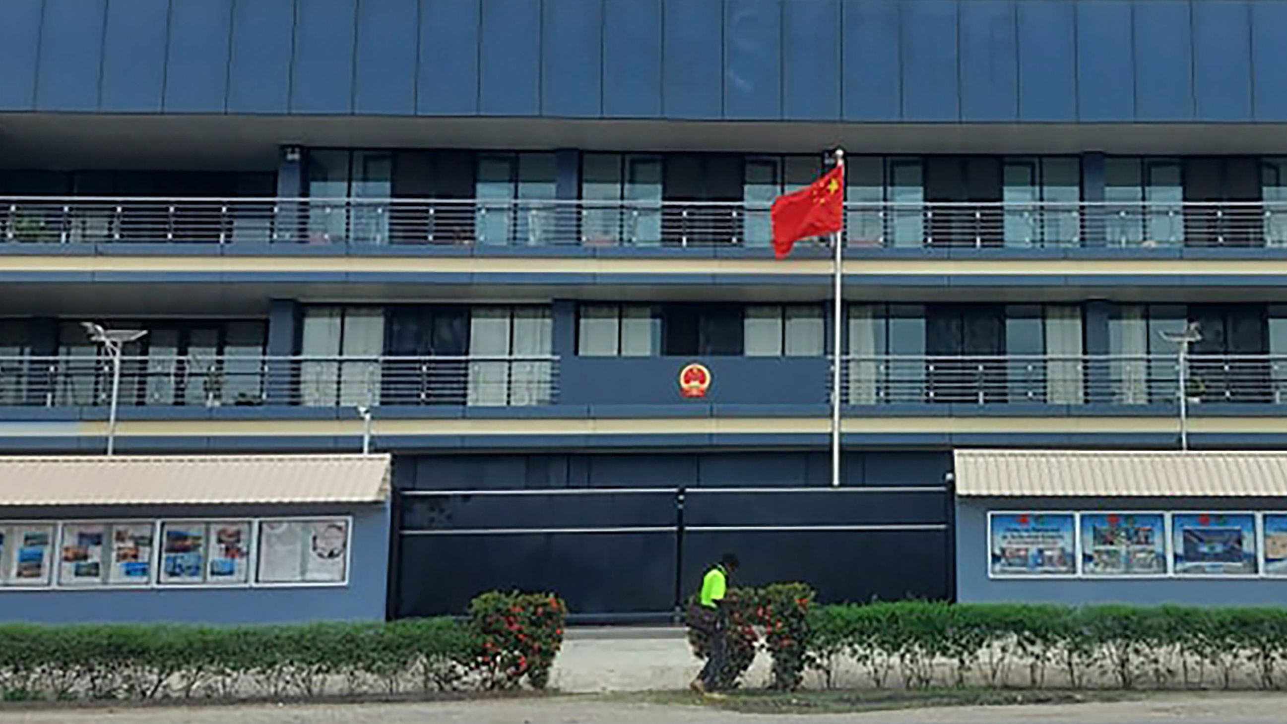 The Chinese national flag flies outside the Chinese Embassy in Honiara, Solomon Islands, April 1, 2022. 