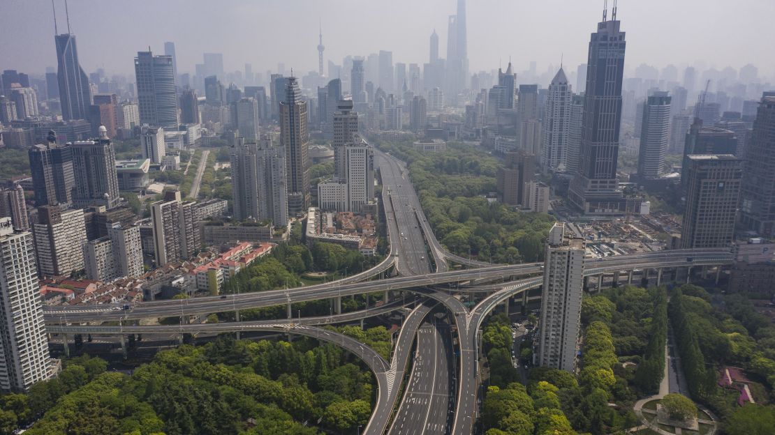 Nearly-empty roads in Shanghai during a citywide lockdown on April 21.