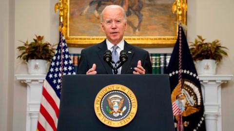 President Joe Biden delivers remarks on the Russian invasion of Ukraine, in the Roosevelt Room of the White House, Thursday, April 21, 2022, in Washington. (AP Photo/Evan Vucci)