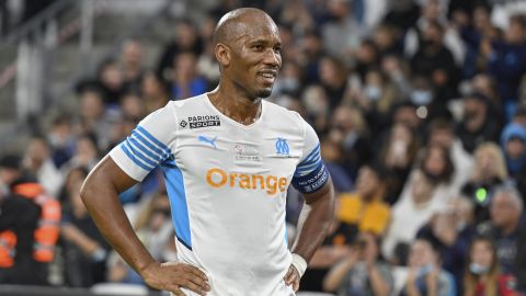 Drogba during the charity "Heroes" match between former Olympique de Marseille's players and Team Unicef at the Velodrome stadium in Marseille on October 13, 2021.