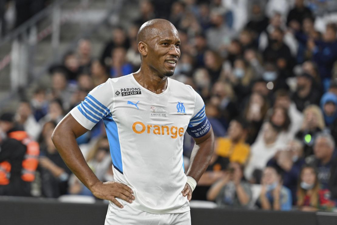 Drogba during the charity "Heroes" match between former Olympique de Marseille's players and Team Unicef at the Velodrome stadium in Marseille on October 13, 2021.