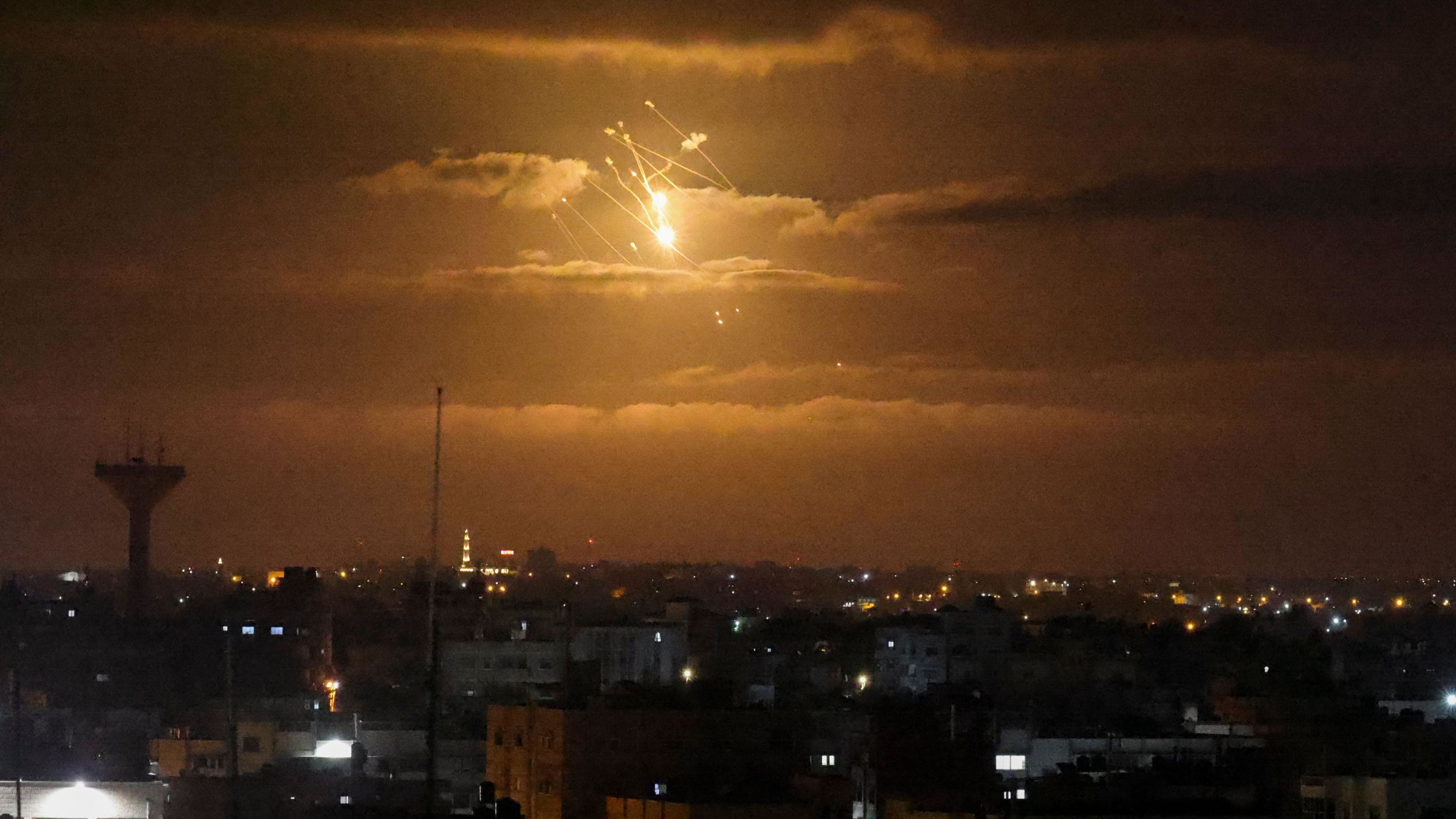 Israel's Iron Dome air defense system launches missiles to intercept rockets fired from Gaza early on April 21. 