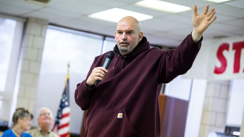 UNITED STATES - APRIL 16: Democratic candidate for U.S. Senate Lt. Gov. John Fetterman, D-Pa., speaks during a rally at the UFCW Local 1776 KS headquarters in Plymouth Meeting, Pa., on Saturday, April 16, 2022.