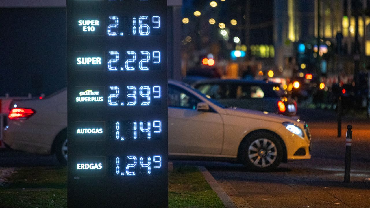 Fuel prices on a sign at a Total gas station in Berlin, Germany, on Tuesday, March 15, 2022.