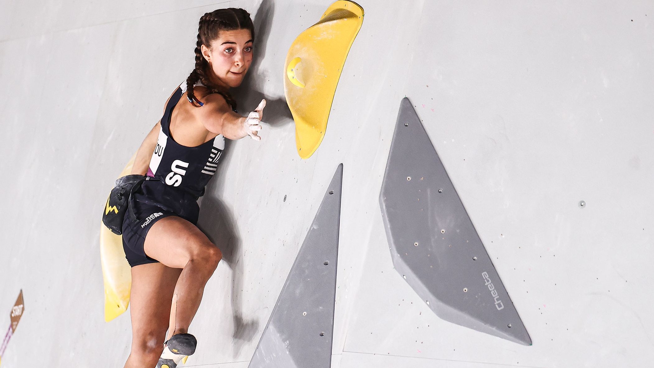 Sport climbing debuted at the 2020 Tokyo Olympics, held in 2021. Here's US athlete Brooke Raboutou. 