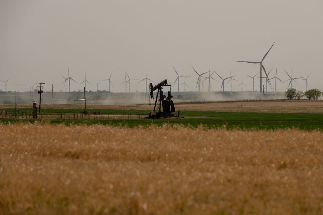 A single oil pumpjack sits in a field in Weatherford.