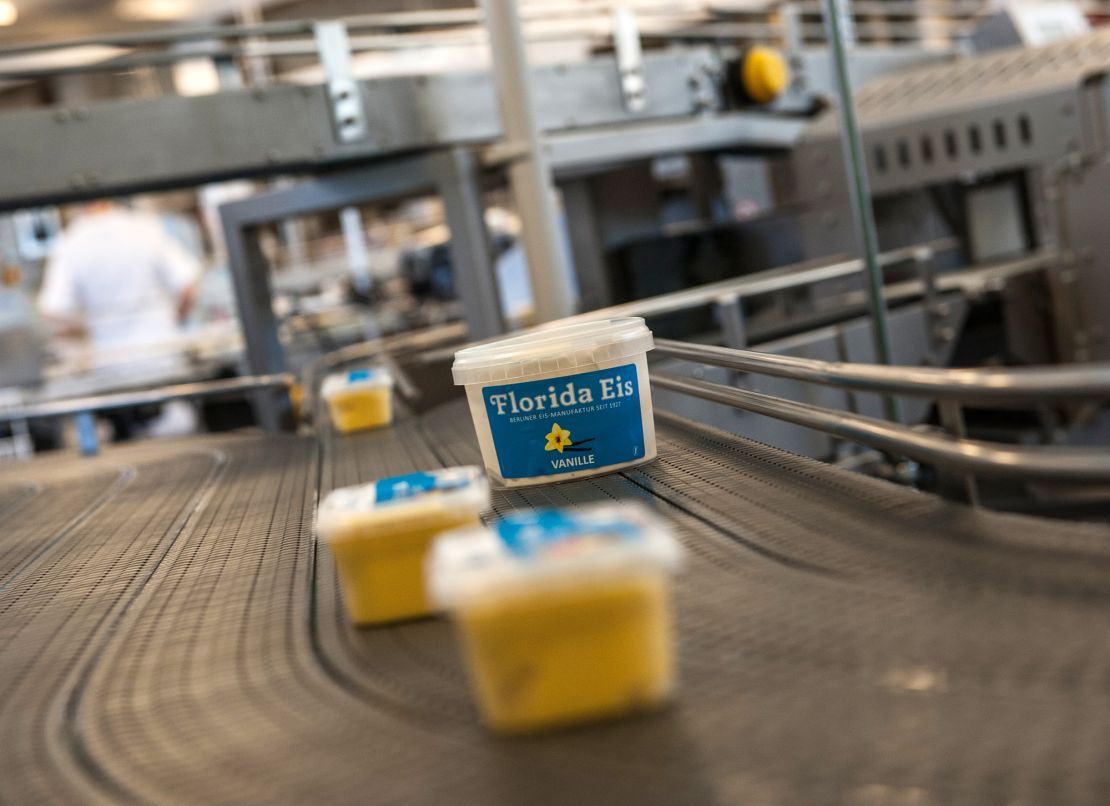 Ice cream boxes are pictured on a conveyor belt of ice cream manufacturer Florida Eis in Berlin, Germany, in July 2015.