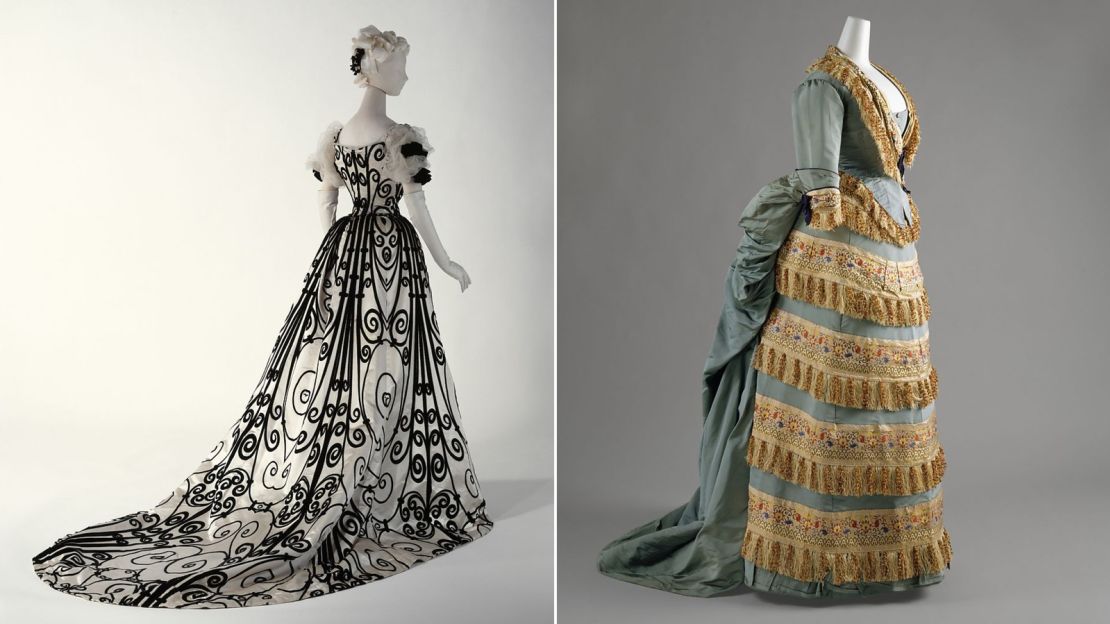 An evening dress and ball gown from House of Worth, the first French couture salon to set up shop and influence American fashion from overseas.