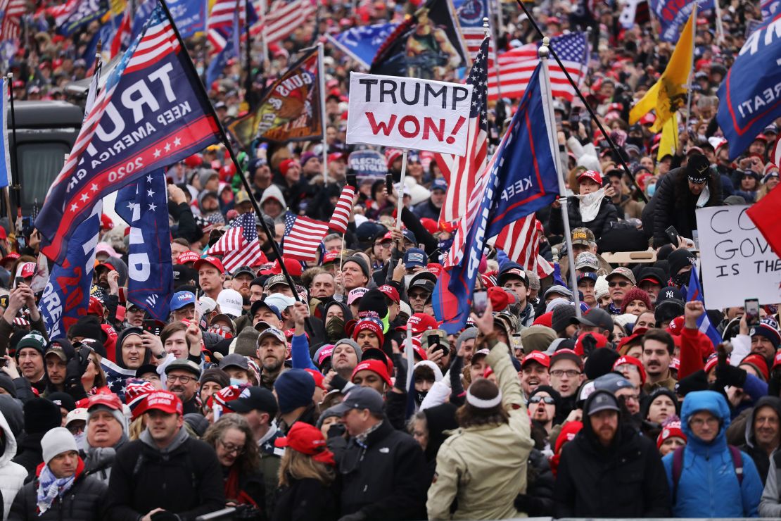 Crowds arrive for the "Stop the Steal" rally on January 06, 2021 in Washington, DC.