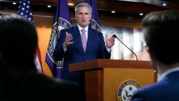 House Minority Leader Kevin McCarthy (R-CA) talks to reporters during his weekly news conference in the U.S. Capitol Visitors Center on March 18, 2022 in Washington, DC. McCarthy blamed Democrats for national and state policies that he said hinder domestic energy production, which results in more opportunities for Russia to sell its oil and natural gas.
