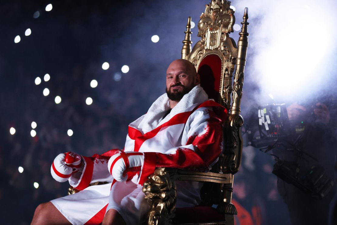 Fury makes his way into the ring prior to the WBC heavyweight title fight. 