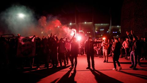 PSG supporters celebrated their club's 10th Ligue 1 title outside the Parc des Princes stadium.
