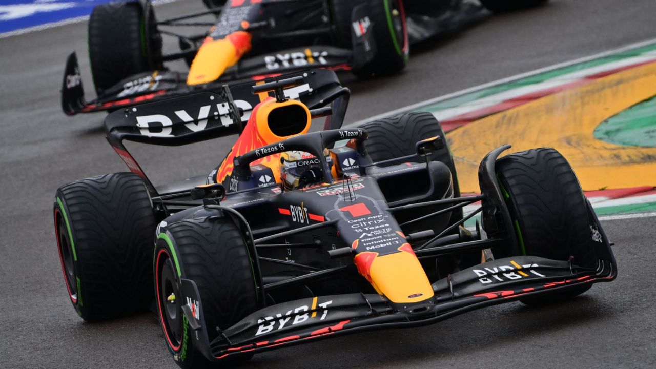 Max Verstappen (front) won Sunday's Emilia Romagna Grand Prix.