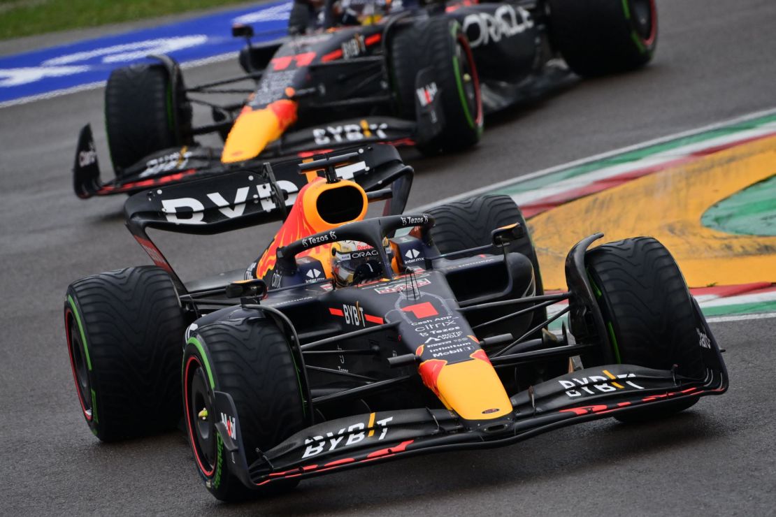 Max Verstappen (front) won Sunday's Emilia Romagna Grand Prix.