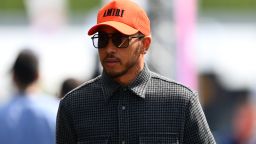 IMOLA, ITALY - APRIL 23: Lewis Hamilton of Great Britain and Mercedes walks in the Paddock prior to practice ahead of the F1 Grand Prix of Emilia Romagna at Autodromo Enzo e Dino Ferrari on April 23, 2022 in Imola, Italy. (Photo by Dan Mullan/Getty Images)