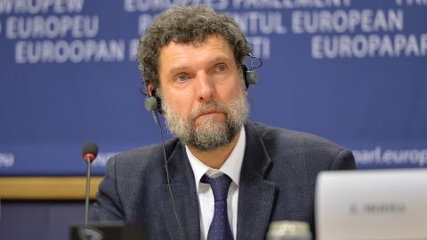 Turkish philanthropist Osman Kavala is seen at a news conference in Belgium in December 2014.