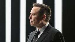 Tesla CEO Elon Musk is pictured as he attends the start of the production at Tesla's "Gigafactory" on March 22, 2022 in Gruenheide, southeast of Berlin. 