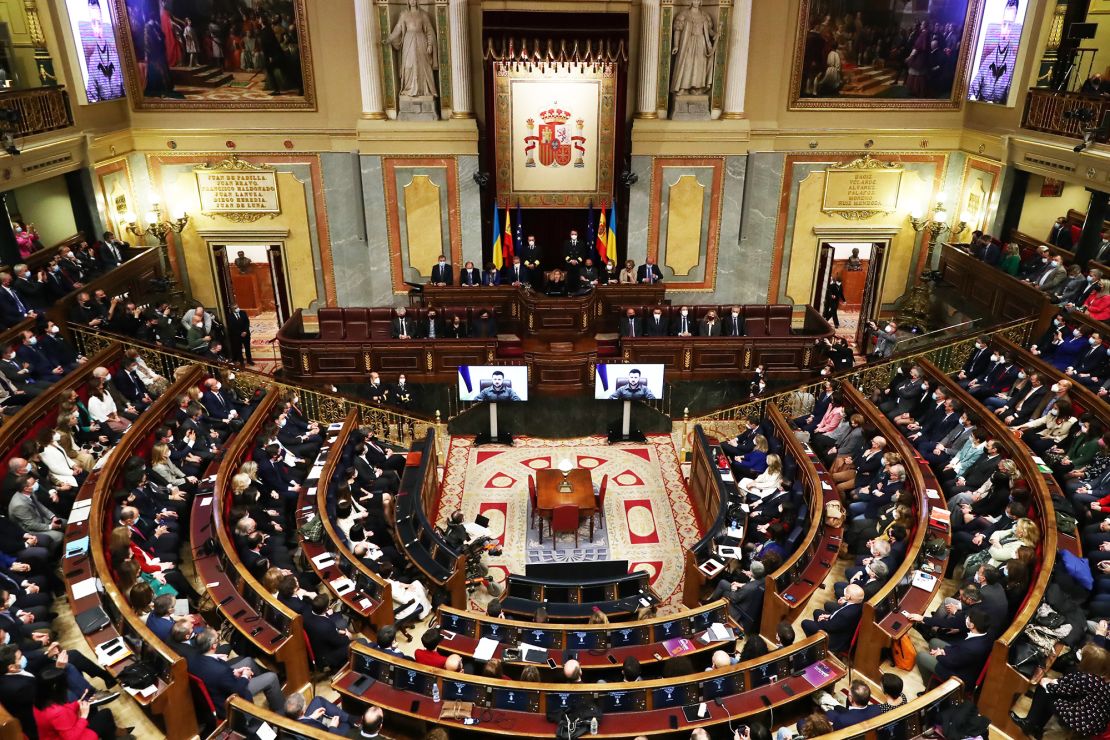 Ukrainian President Volodymyr Zelensky addresses Spanish parliament on April 5. "Just imagine, Ukrainian mothers are writing in pen on the backs of their children, the child's name and phone number, so that if the occupier kills the parents, the child has a chance to save itself," he said. However, the incidents were not a widespread occurrence