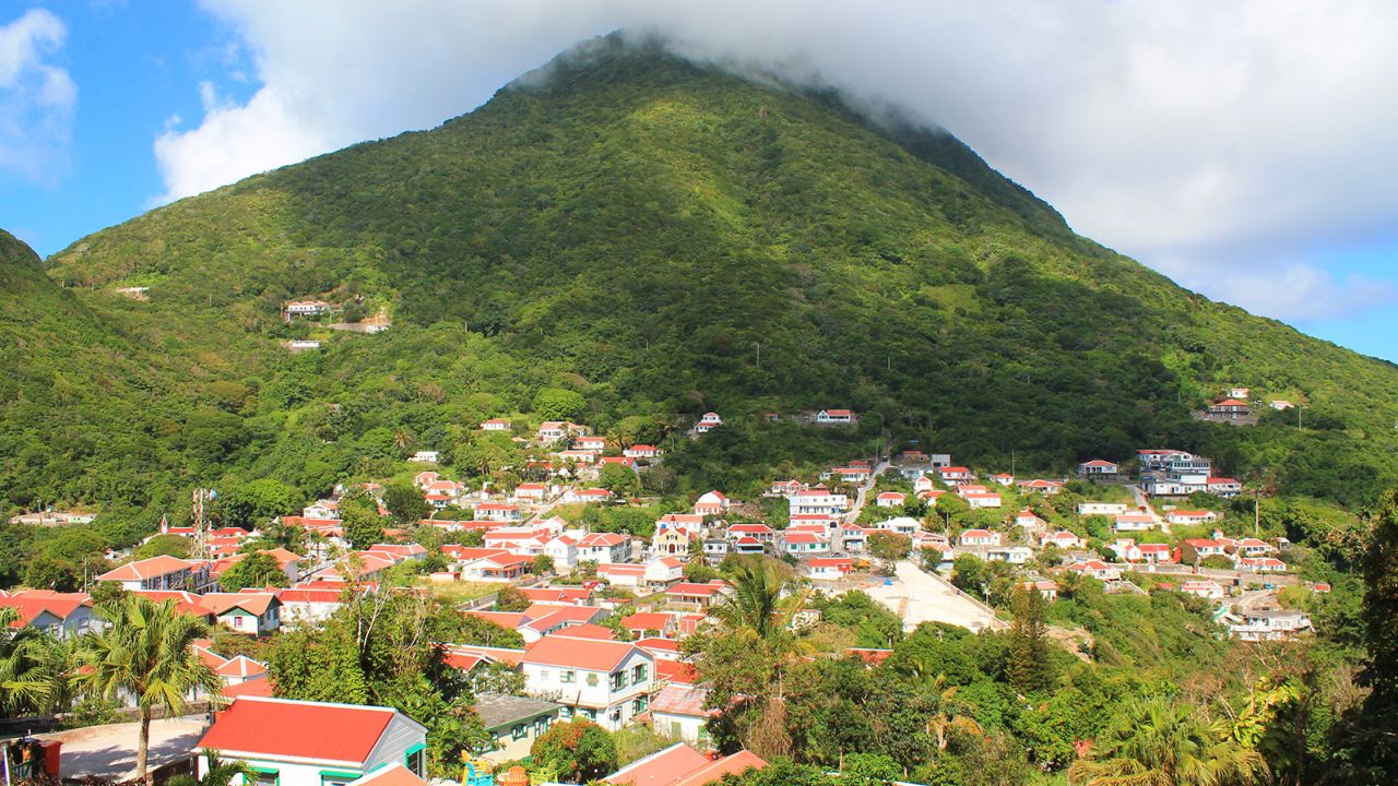 Typical houses in the town of Windwardside, Saba Island in the Caribbean, Dutch West Indies