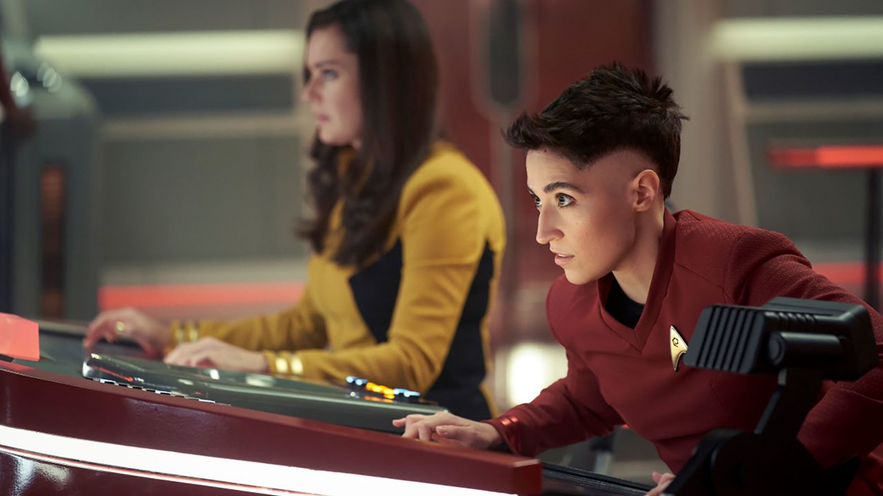 Rebecca Romijn as Una, left, and Melissa Navia as Ortegas in "Star Trek: Strange New Worlds."