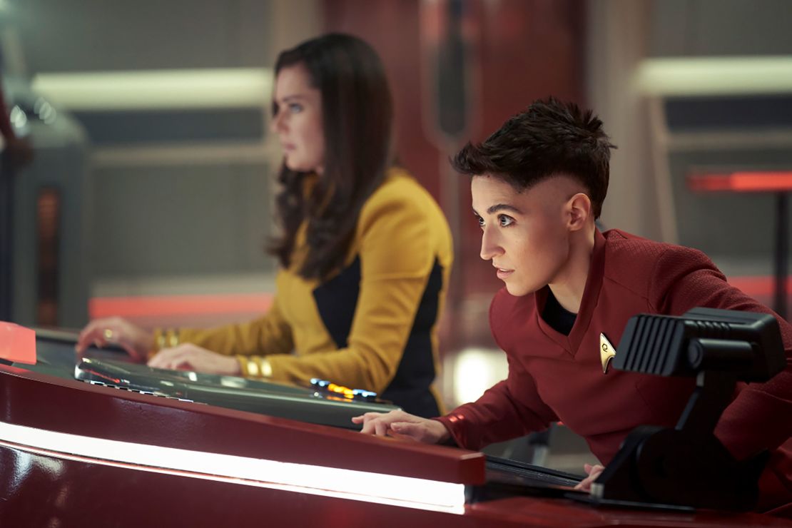 (From left) Rebecca Romijn stars as Una Chin-Riley and Melissa Navia as Erica Ortegas in "Star Trek: Strange New Worlds."
