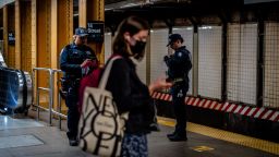 NEW YORK, NEW YORK- APRIL 13, 2022:  Union Square subway station on Wednesday. Extra police officers were added to subway platforms across the city following the shooting in Brooklyn. Crime on New York City Subways is on the rise.