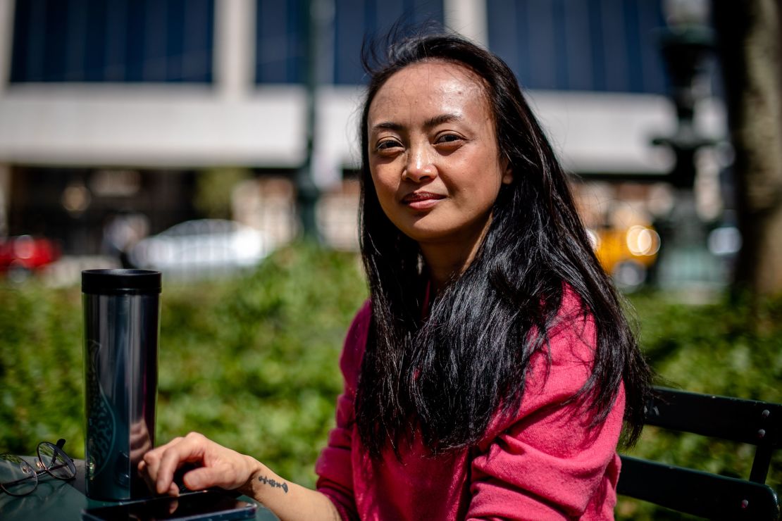 Margaux Paras at Bryant Park. Paras, an Asian American, spoke about her fear of being the next hate crime victim.