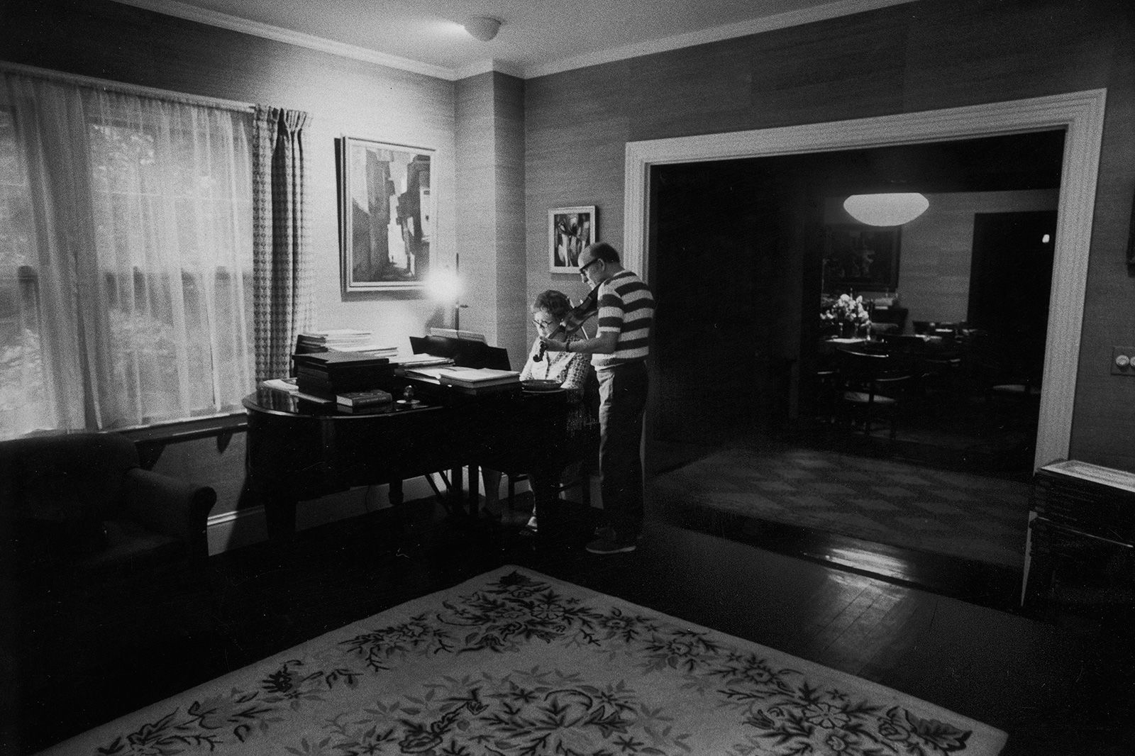 Child and her husband play music together at their home in Massachusetts in 1975.