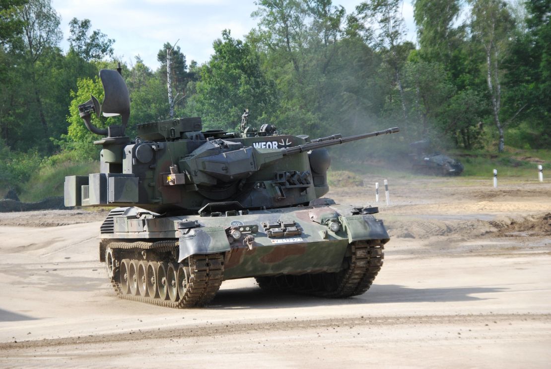 The Gepard anti-aircraft system is armed with two 35-mm cannons.