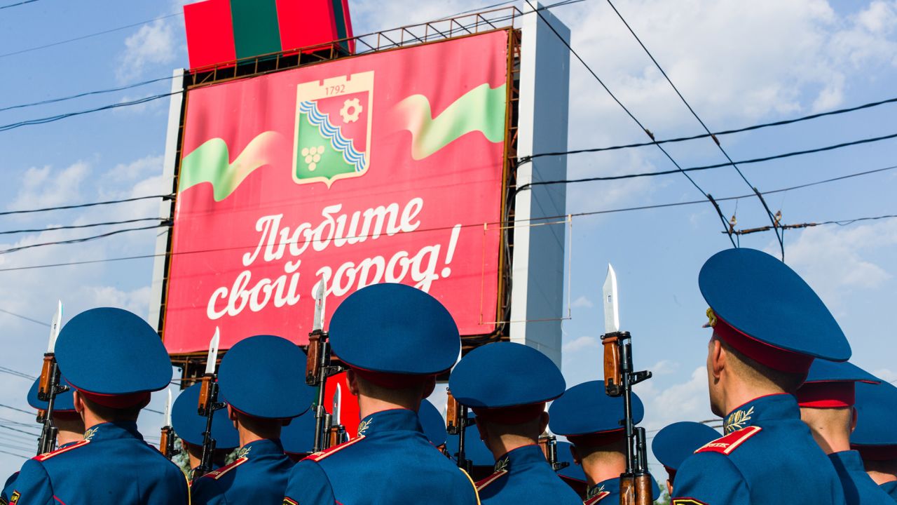 Soldiers celebrate the anniversary of their unrecognized country's indepedence.