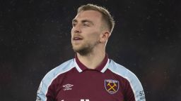 Jarrod Bowen of West Ham United during the Premier League match between Leicester City and West Ham United at The King Power Stadium on February 13, 2022 in Leicester, United Kingdom.