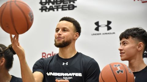 Curry during a press conference following his Underrated basketball tour, at a university in Tokyo in June 2019. 