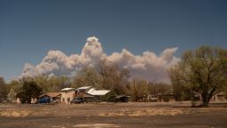 The Calf Canyon fire, seen from a westbound Amtrak train, burns near Las Vegas, New Mexico on April 22, 2022. The fire has burned over 3,000 acres of land and several counties in New Mexico are under a mandatory evacuation status. (Photo by Max Herman/Sipa USA)