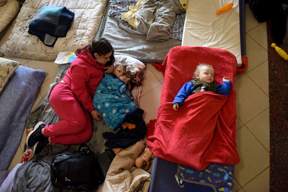 Viktoria, 23, fled Sumy with her sons Adam, 2, and Vasiliy, 1, who she hopes to take to Germany. "My eldest is starting to speak, learning words. When the air raid sirens and explosions began, he said 'siren, siren.' His eyes were so frightened."