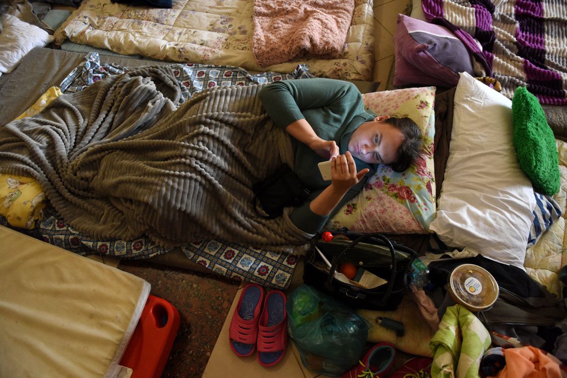 Liudmyla Sobchenko, 28, searches for the information about trains bound for Korosten and fighting in the region.