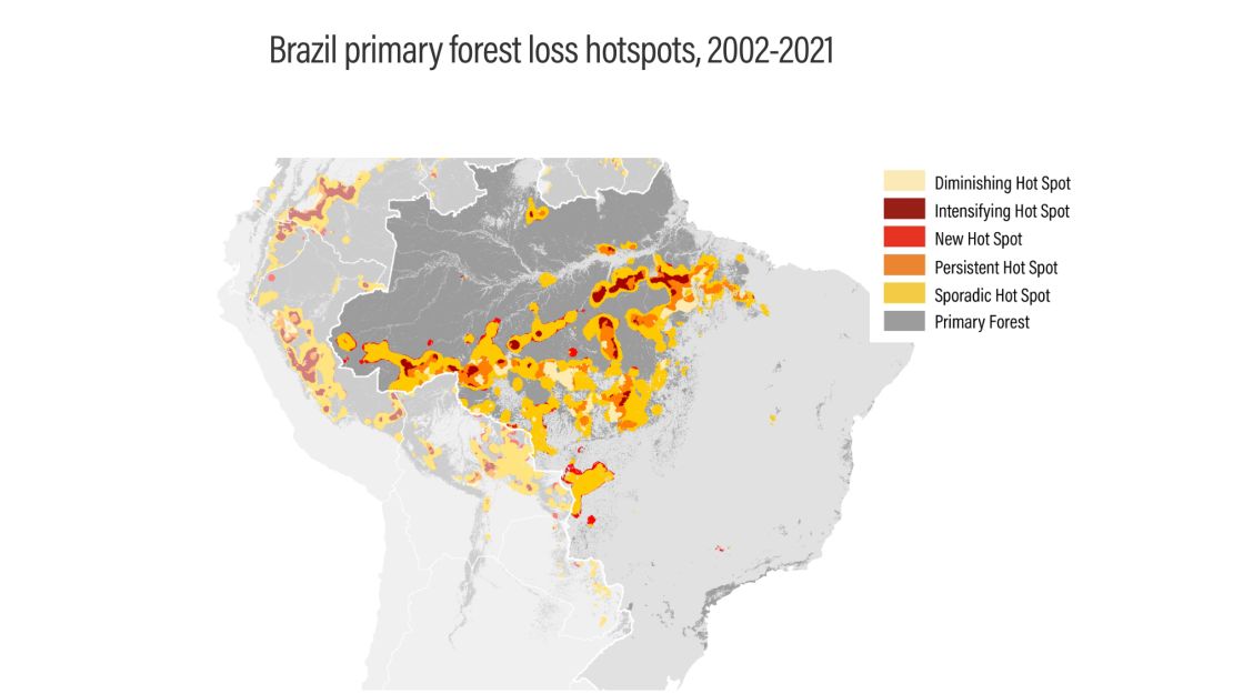 Brazil primary forest loss hotspots