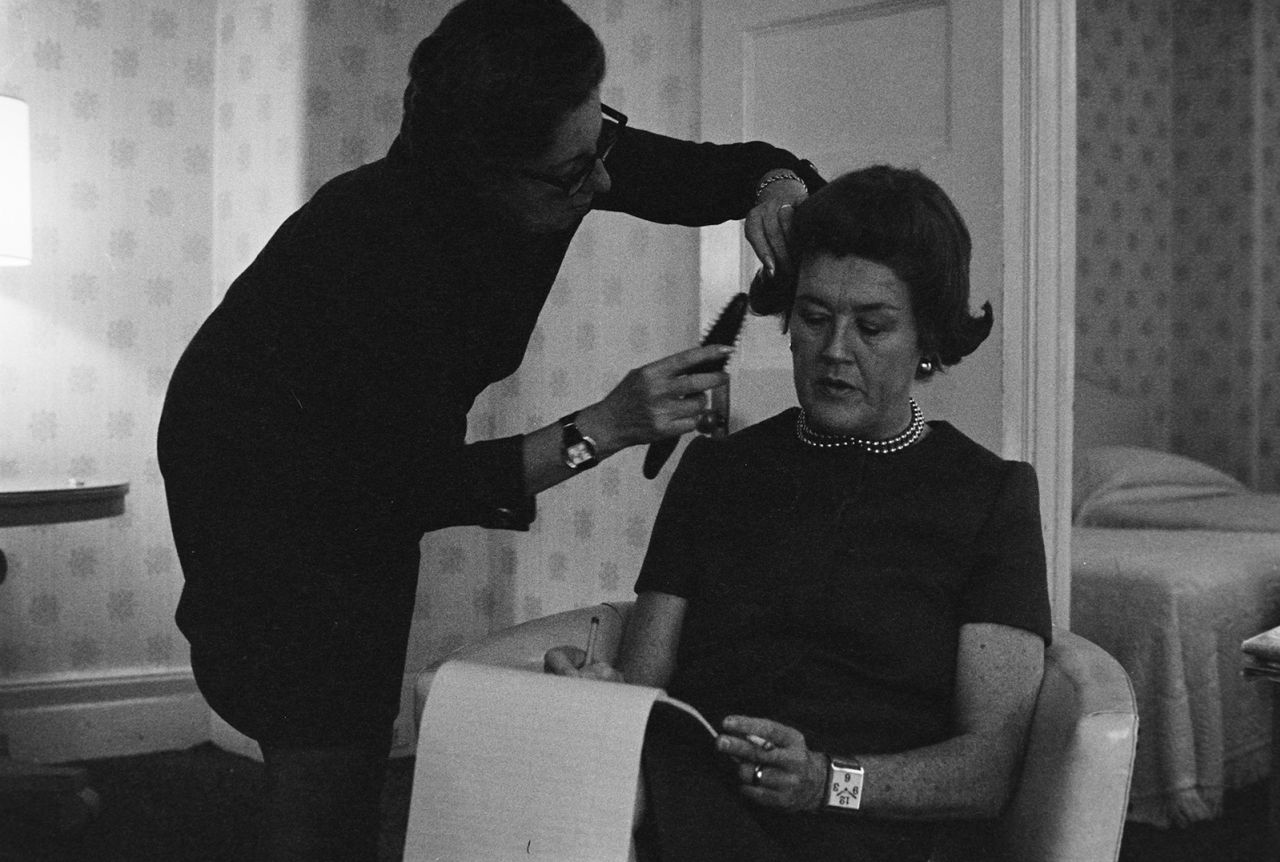 Child has her hair done while prepping for the filming of a TV special at the White House in 1968.