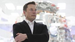 Elon Musk speaks to media in front of Crew Dragon cleanroom at SpaceX Headquarters in Hawthorne, California on October 10, 2019.