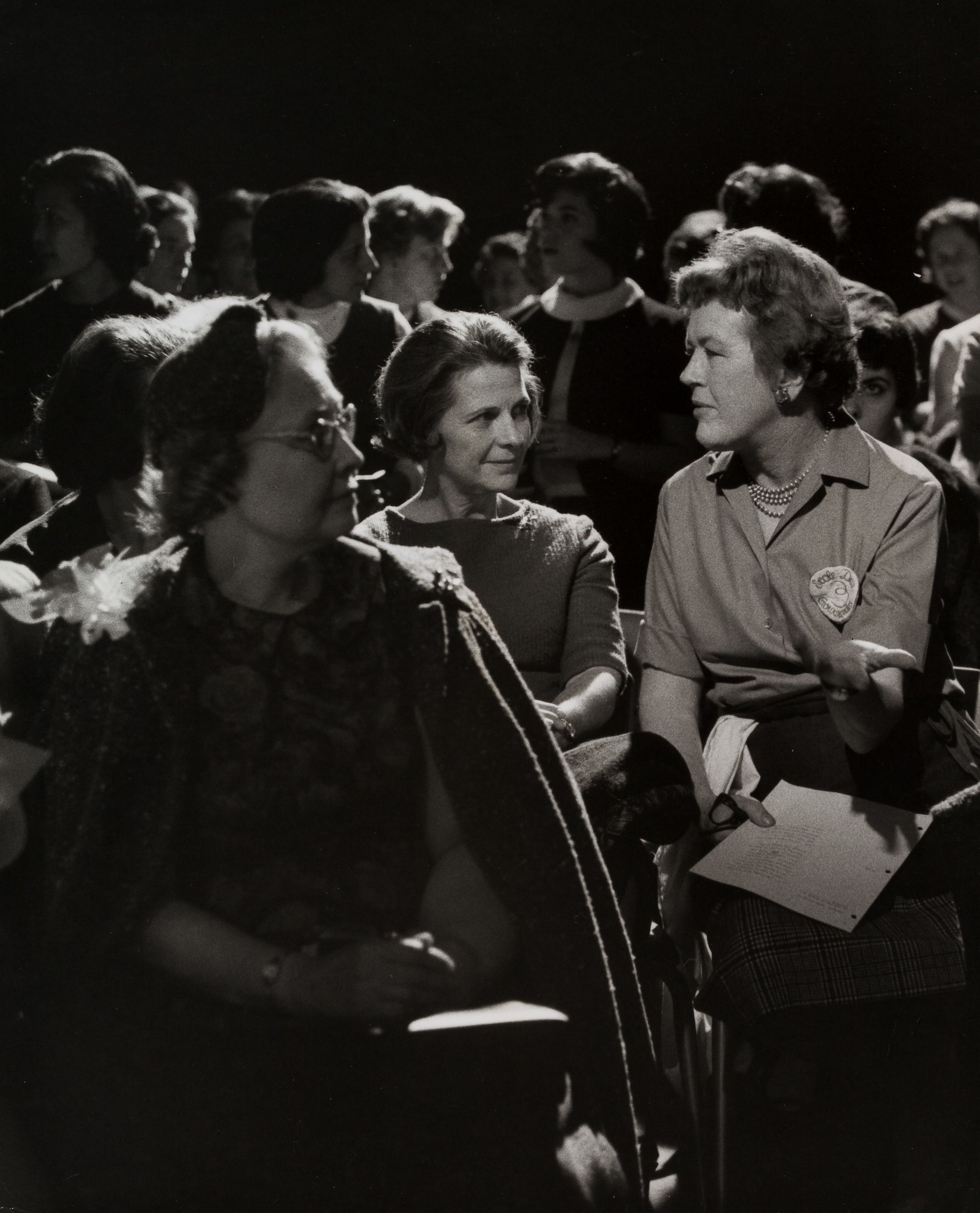 Child talks with audience members at the WGBH studio in Boston in 1965.