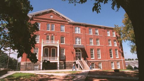 Morris Brown College students walk past the historic Gaines Hall in September 1998.