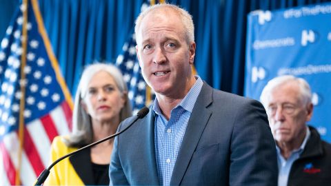 Democratic Rep. Sean Patrick Maloney of New York, center, with Rep. Katherine Clark of Massachusetts and House Majority Leader Steny Hoyer of Maryland, conducts a news conference in Philadelphia in March 2022. 