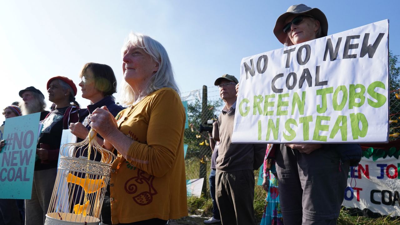 Demonstrators outside the proposed Woodhouse Colliery on September 7, 2021. 