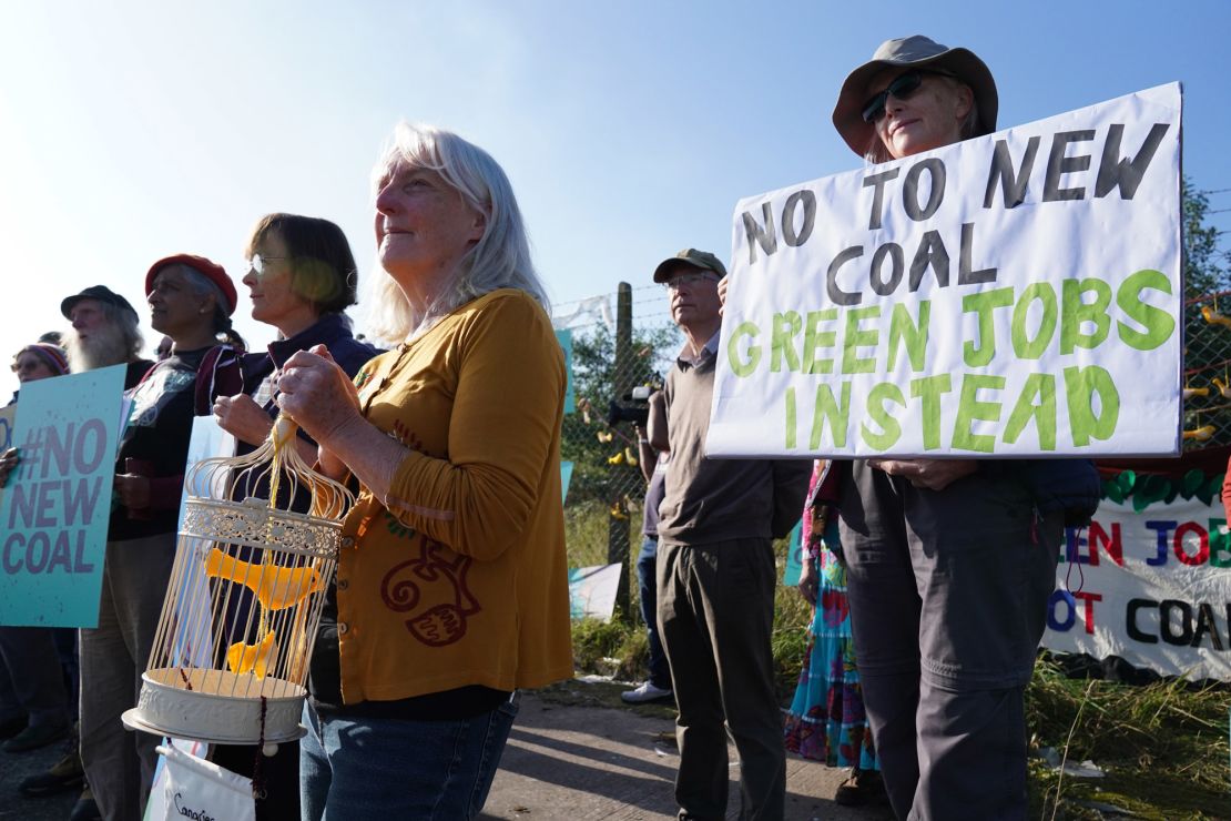 Demonstrators outside the proposed Woodhouse Colliery on September 7, 2021. 