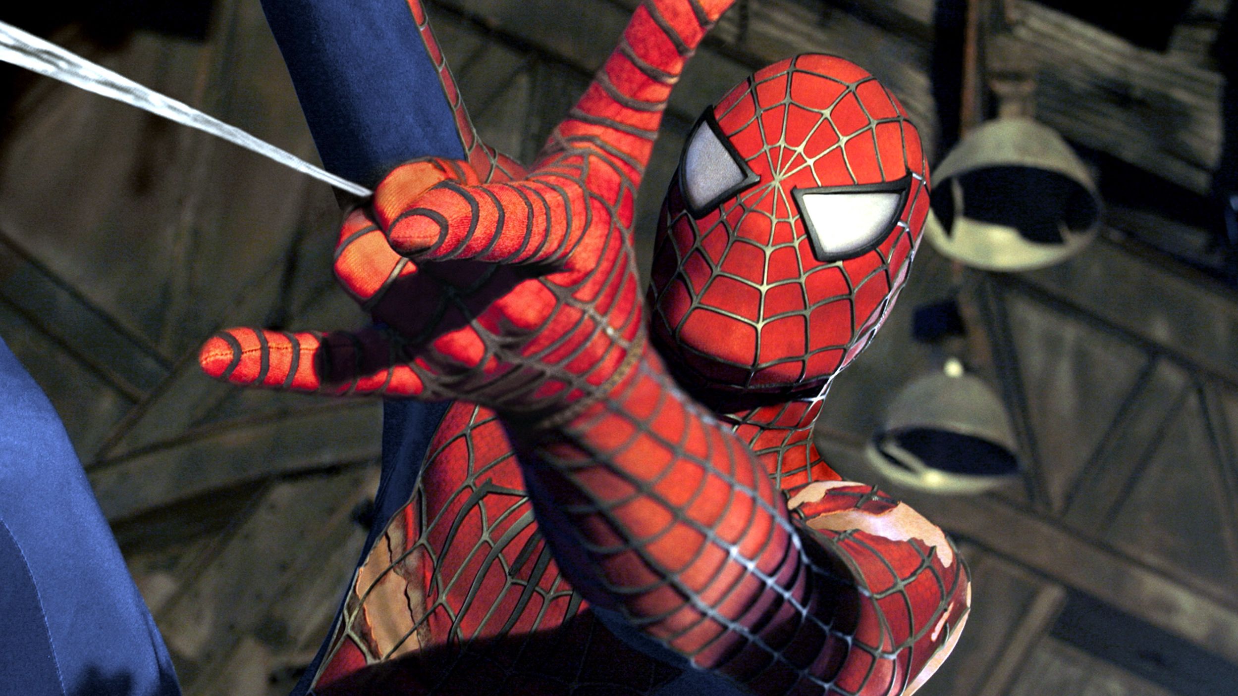 A still from 2004's "Spider-Man 2," starring Tobey Maguire as the titular web slinger. 