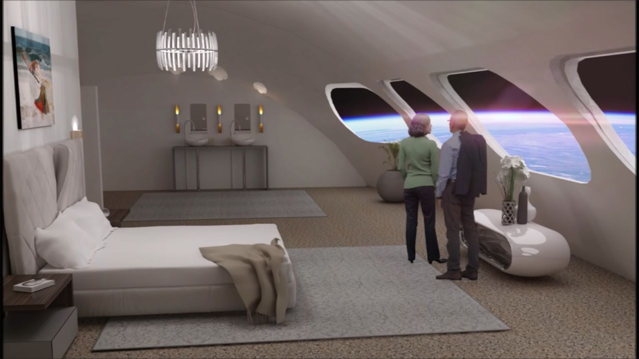 <strong>Earth meets space:</strong> Orbital Assembly's interiors envisage hotel rooms not unlike what you might see on Earth, but with incredible space views.